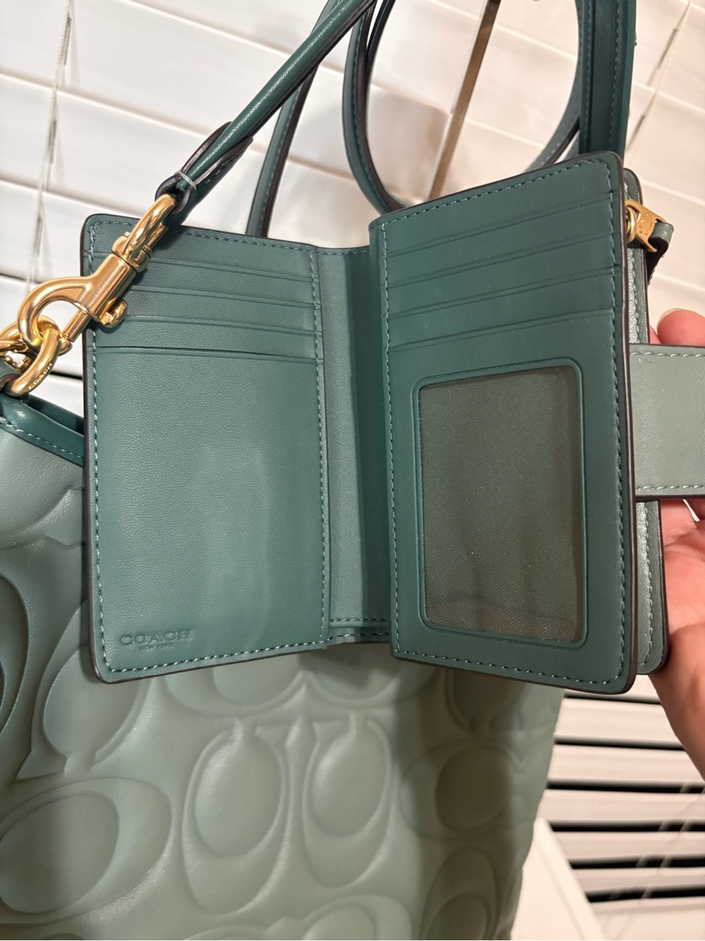 COACH Laurel Shoulder Bag Signature Leather Bag and Wallet Sage Green - Picture 11 of 14